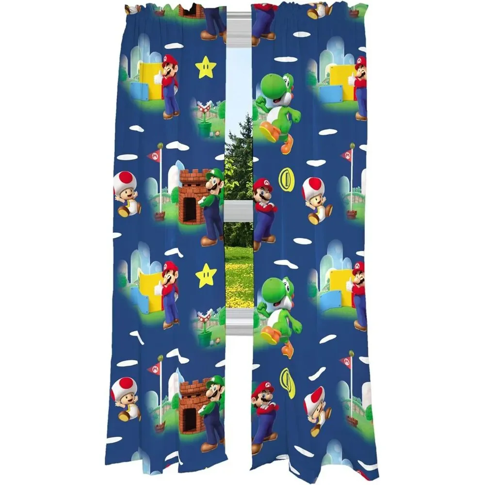 Set of 2 Curtain Panels, Mario Kids Window Curtains (41